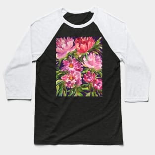 Peonies Watercolor Painting Baseball T-Shirt